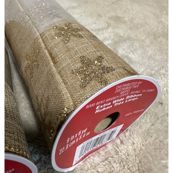 2 Gold Glitter Snowflake Extra Wide Ribbon 1 Roll Solid Tan Gold 6 Yards Each - Picture 4 of 7